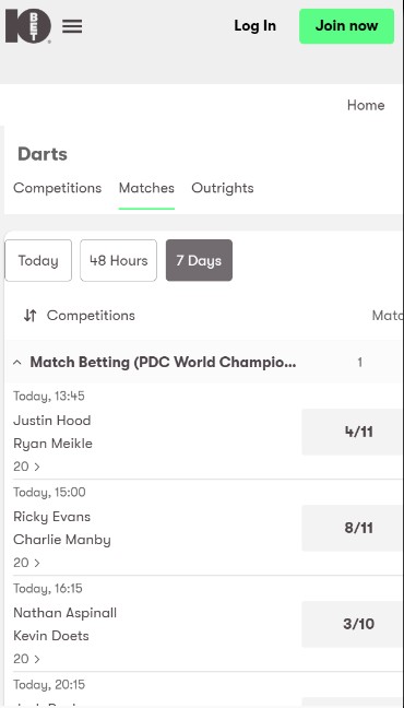 10bet Darts Betting Ireland