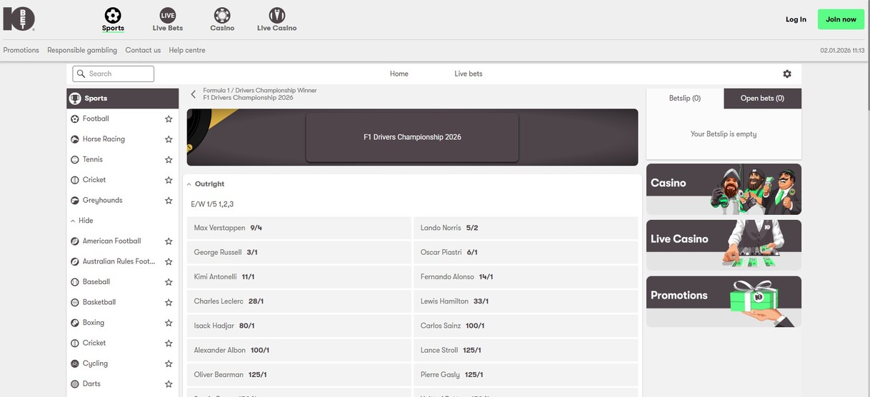 10bet Ireland Formula1 betting pc