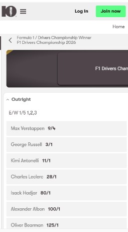 10bet Ireland Formula1 betting
