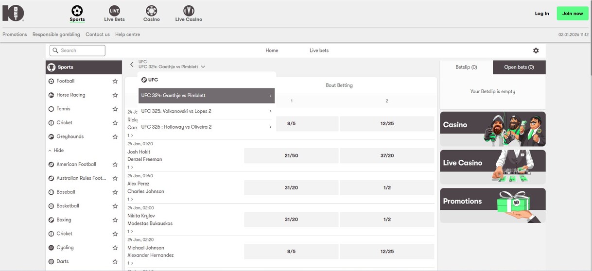 10bet Ireland UFC betting pc