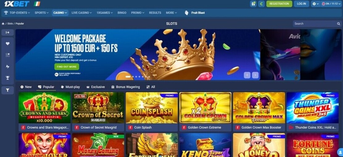 1xBet Ireland Casino Homepage pc