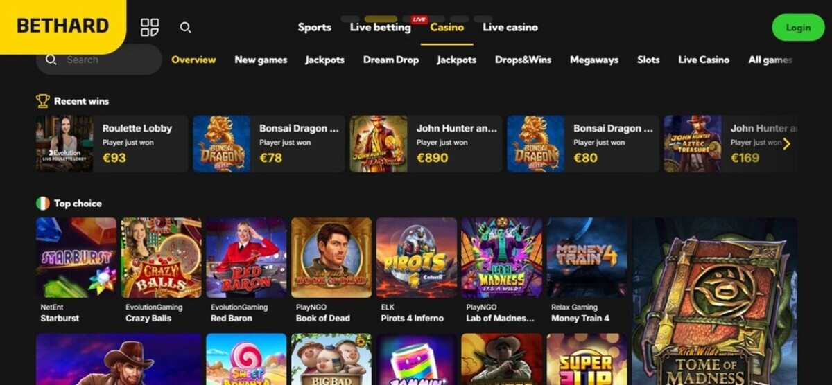 Bethard Ireland Casino Homepage pc