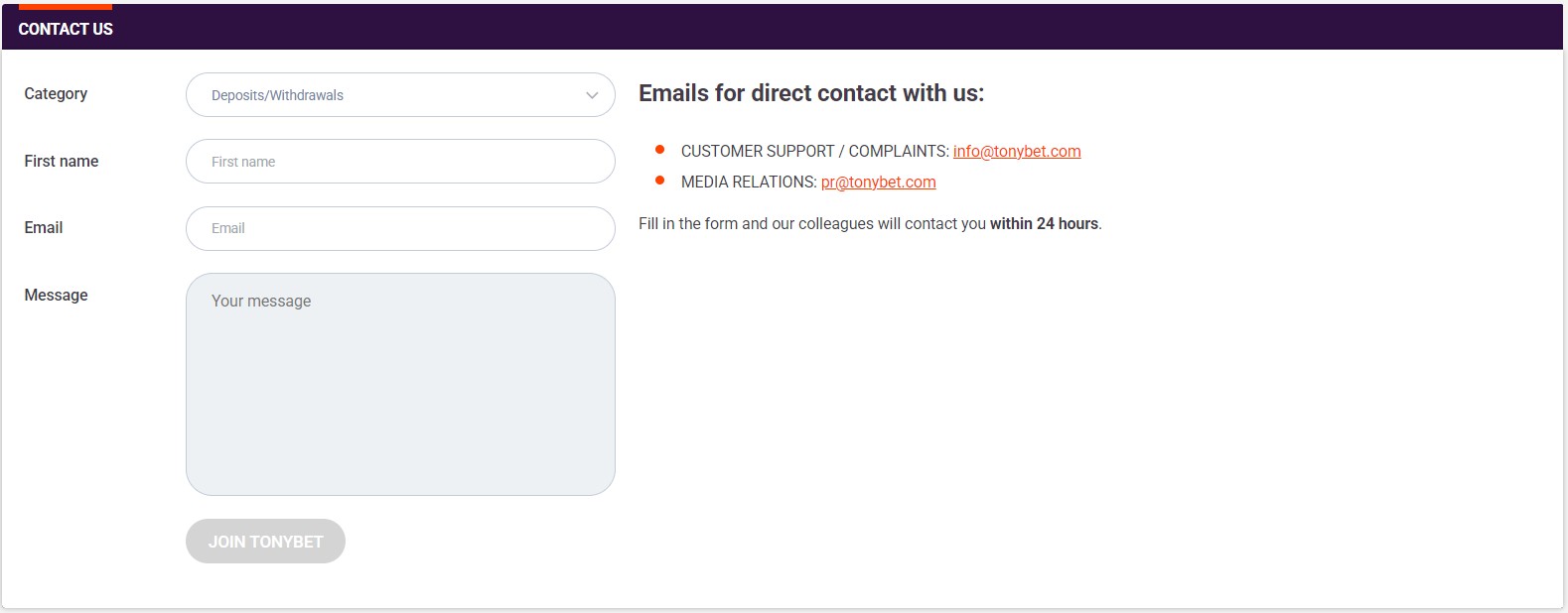 Contact Tonybet ireland mail
