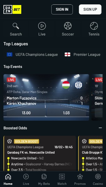 DaznBet Sports Homepage Ireland