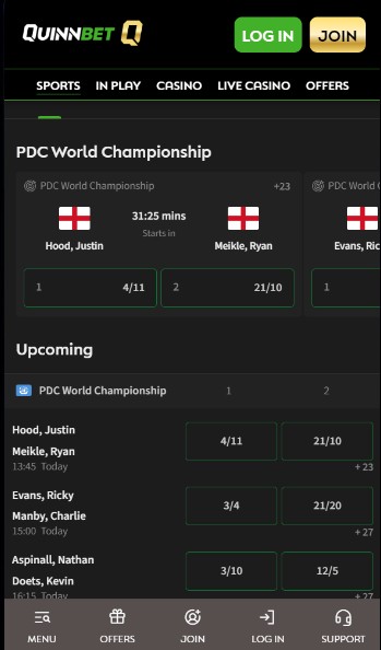 Quinnbet Darts Betting Ireland