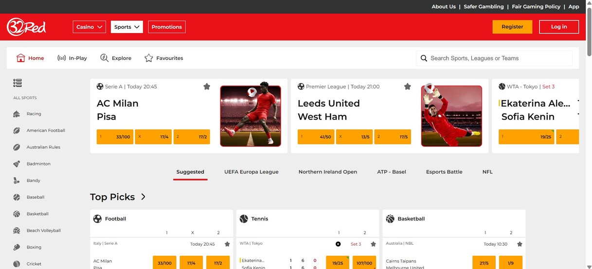 Sportsbetting Ireland Homepage 32red