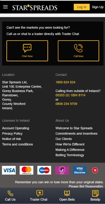 Starspreads Ireland Sportsbook Contact