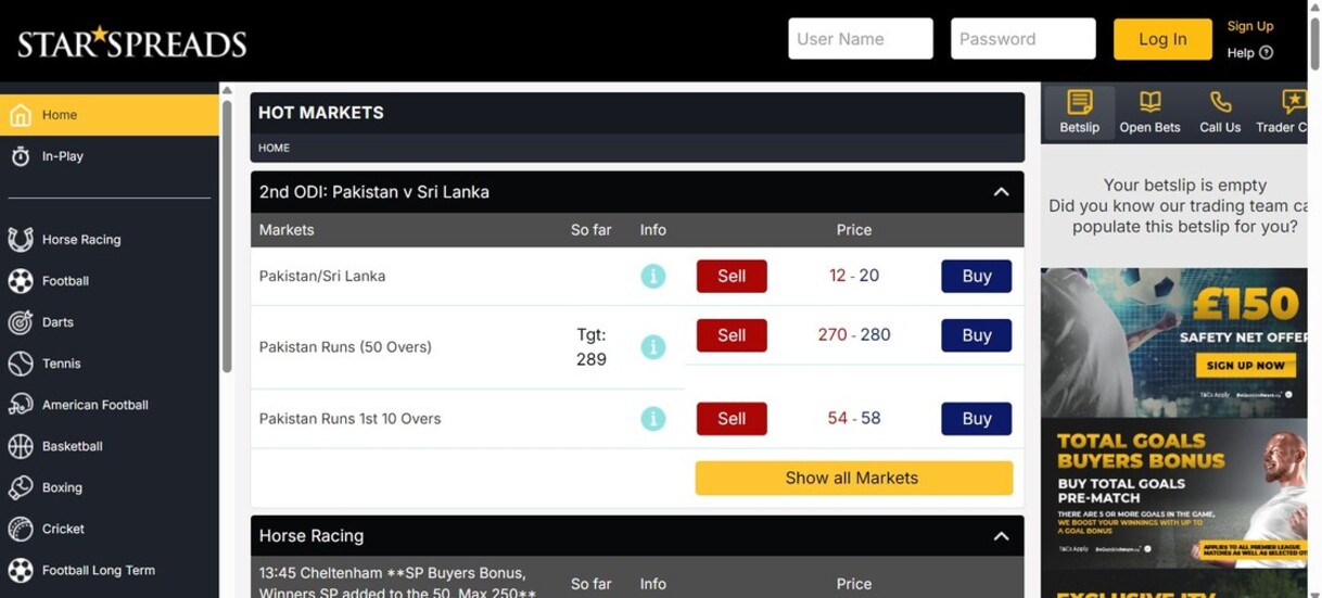 Starspreads Ireland Sportsbook Homepage pc