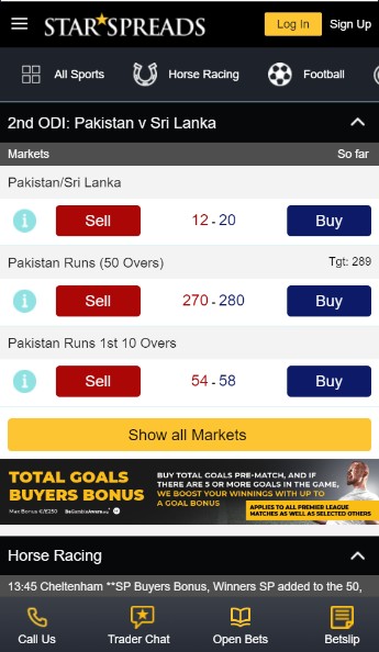 Starspreads Ireland Sportsbook Homepage